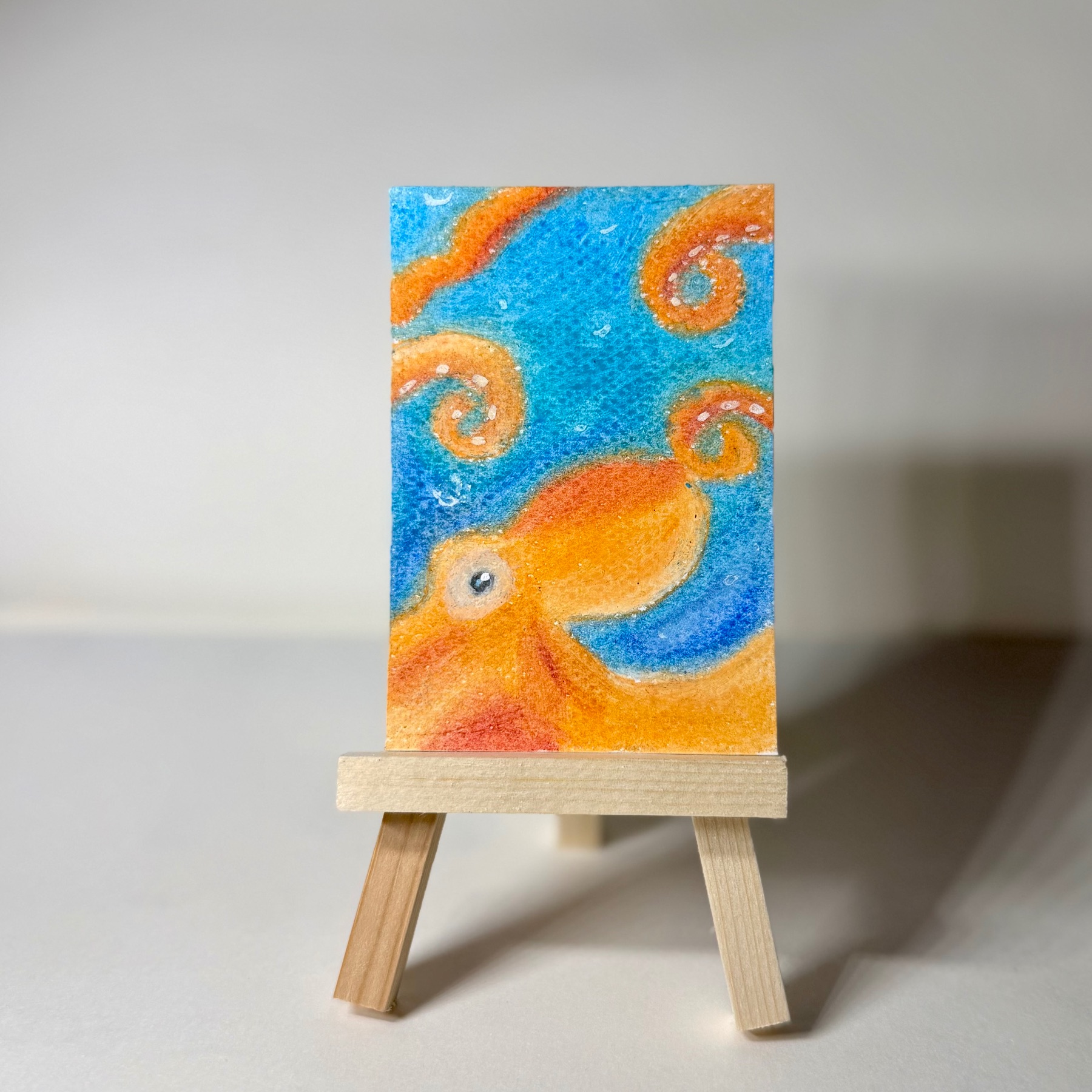 Octopus ACEO Original Art – “Golden Drift” Mini Ocean Artwork aceo art card