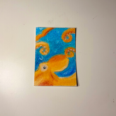 Octopus ACEO Original Art – “Golden Drift” Mini Ocean Artwork aceo art card thumbnail 2