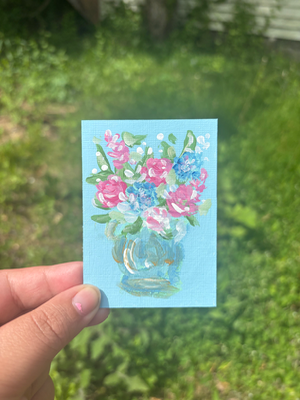 “It’s Spring!” Abstract Floral bouquet In Vase aceo art card thumbnail 2