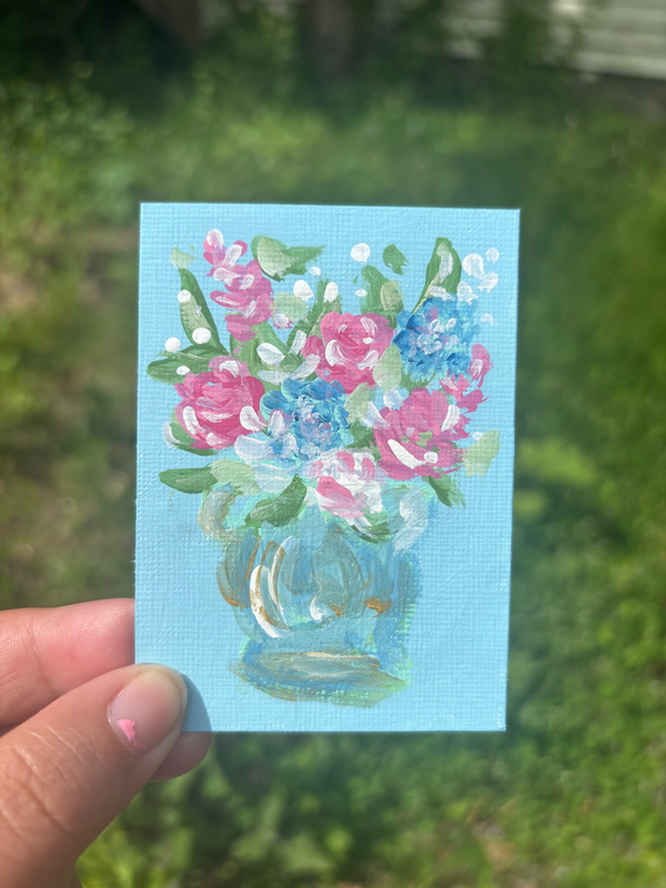 “It’s Spring!” Abstract Floral bouquet In Vase aceo art card