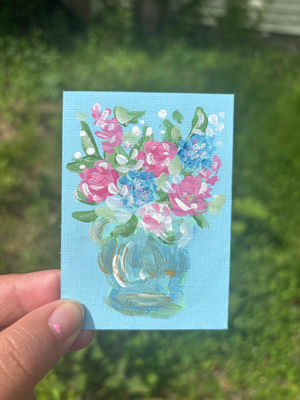 “It’s Spring!” Abstract Floral bouquet In Vase aceo art card thumbnail 1