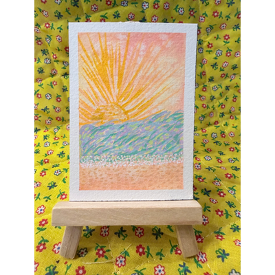 Aceo Tie dye sea scape sunset watercolor with acrylic markers aceo art card thumbnail 2