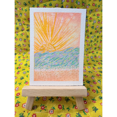 Aceo Tie dye sea scape sunset watercolor with acrylic markers aceo art card thumbnail 1