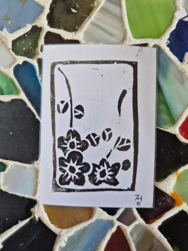 Plum Blossom - Hwatu Series - Original Linocut Print aceo art card