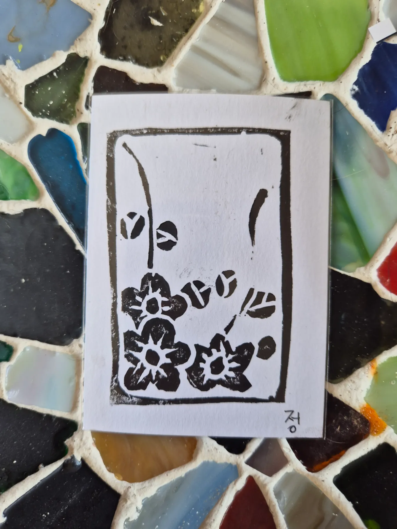 Plum Blossom - Hwatu Series - Original Linocut Print aceo art card