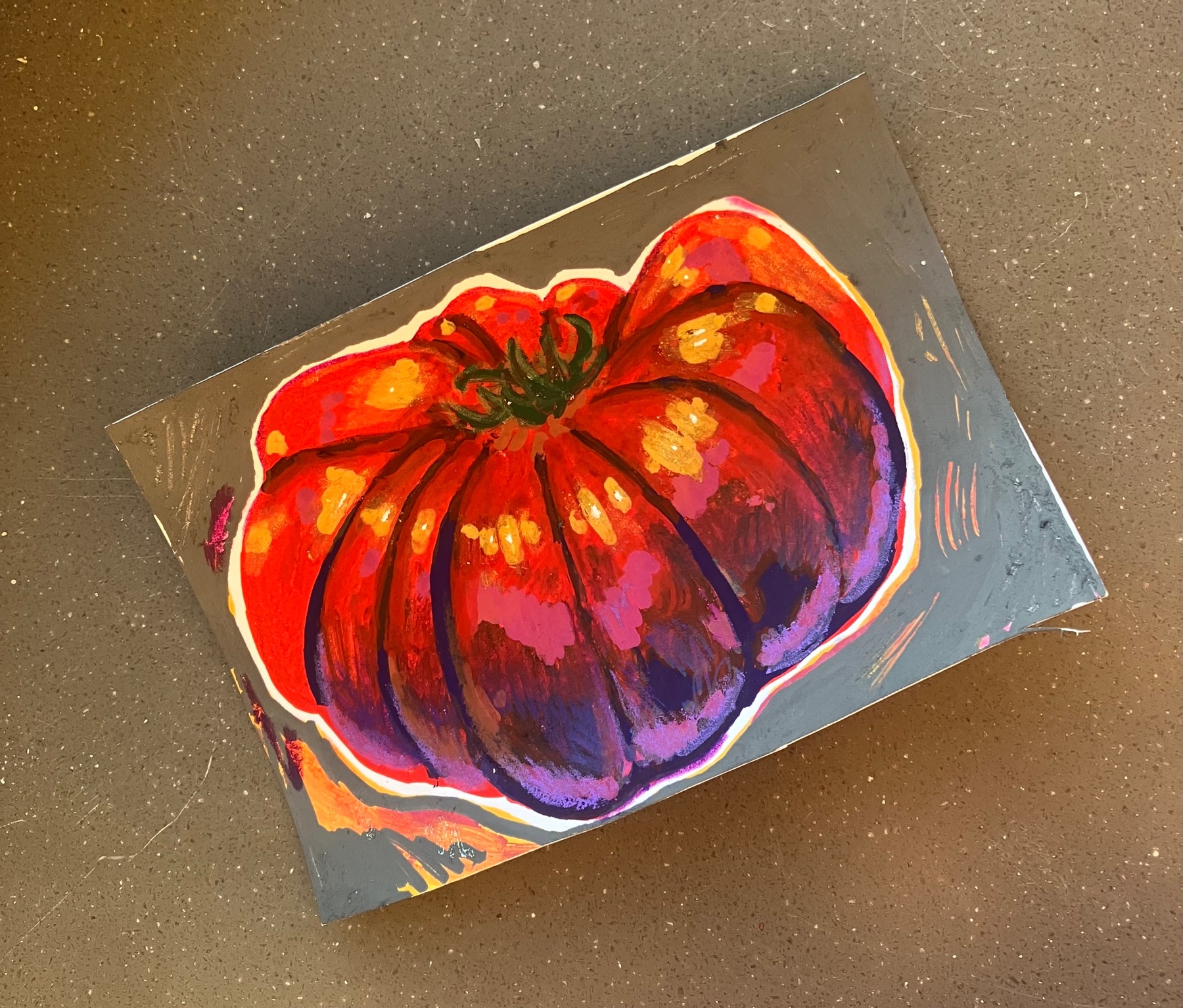 Original Mixed Media - SUNSET TOMATO - colorful fruit/vegetable still life #1/1 aceo art card