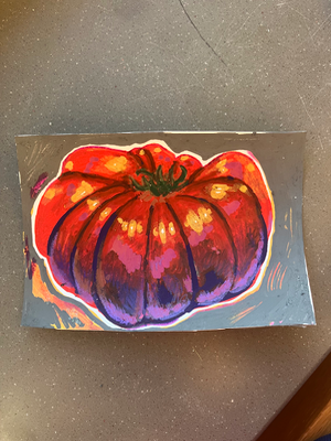 Original Mixed Media - SUNSET TOMATO - colorful fruit/vegetable still life #1/1 aceo art card thumbnail 2