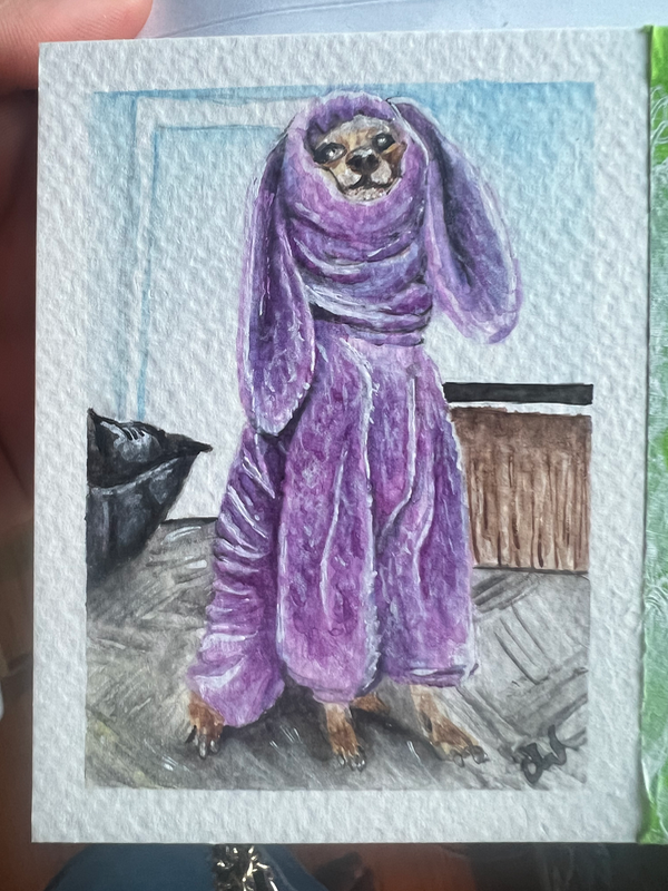 ACEO Original Watercolour Painting "Purple Iggy Bunny" by Ebony Jasmin Warren aceo art card