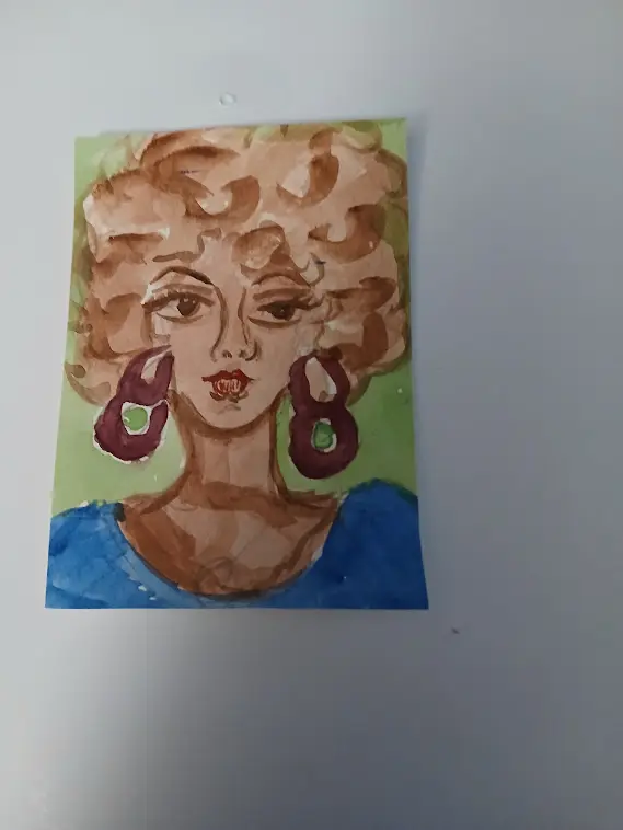 ACEO Art Original Abstract Painting Watercolor Gouache 2.5x3.5 Lady aceo art card