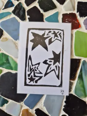 Autumn Leaves - Hwatu Series - Original Linocut Print aceo art card thumbnail 2