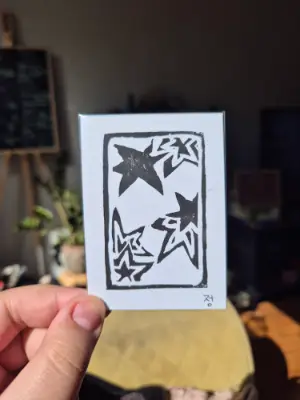Autumn Leaves - Hwatu Series - Original Linocut Print aceo art card thumbnail 1