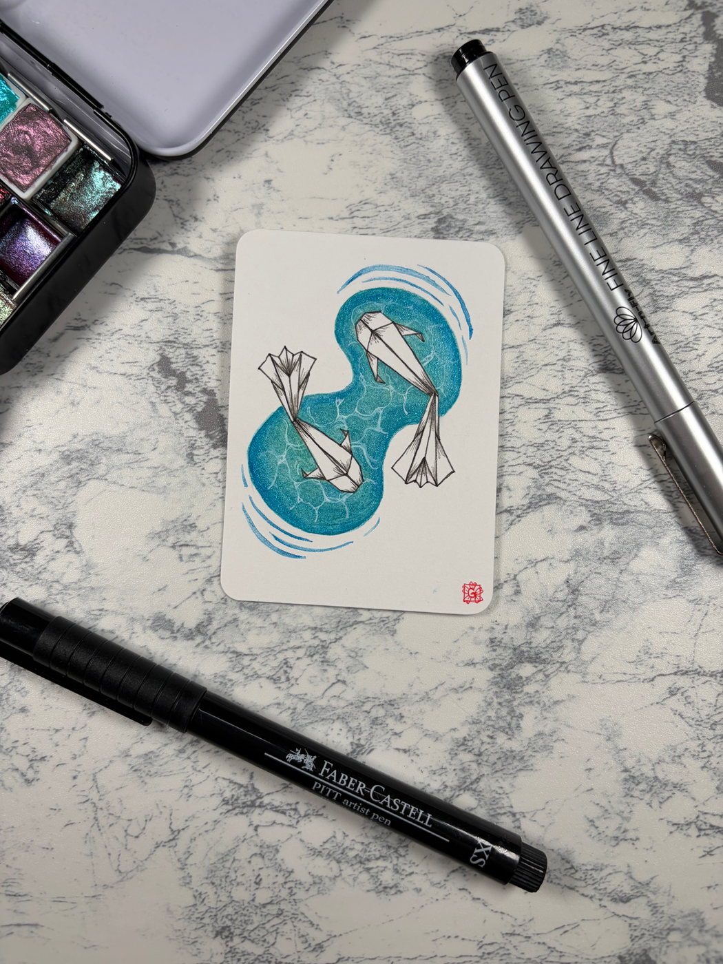 Fish paper origami animal | koi pond Japanese style aceo art card