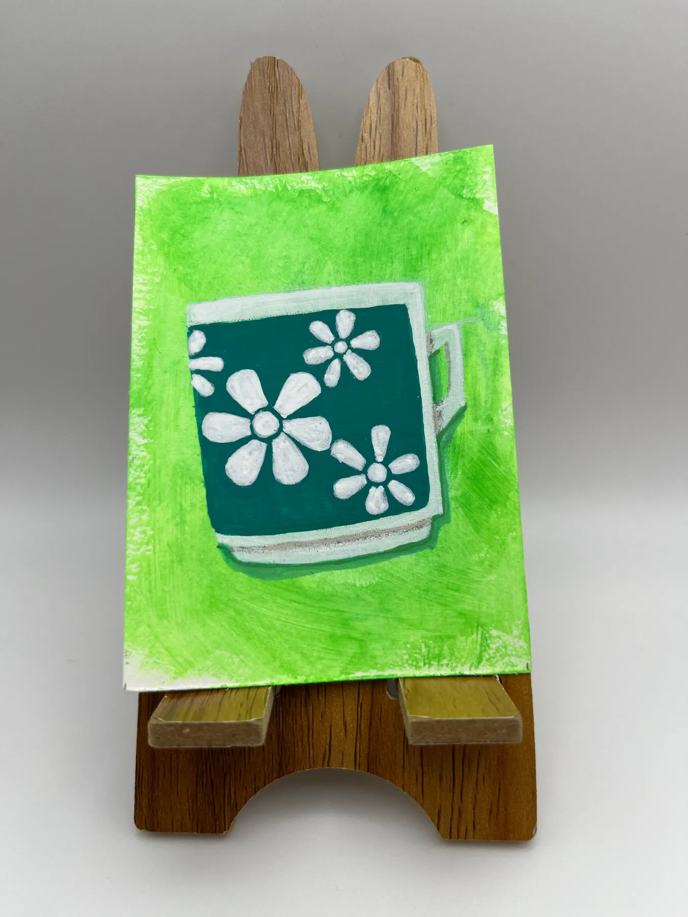 Green Daisy aceo art card