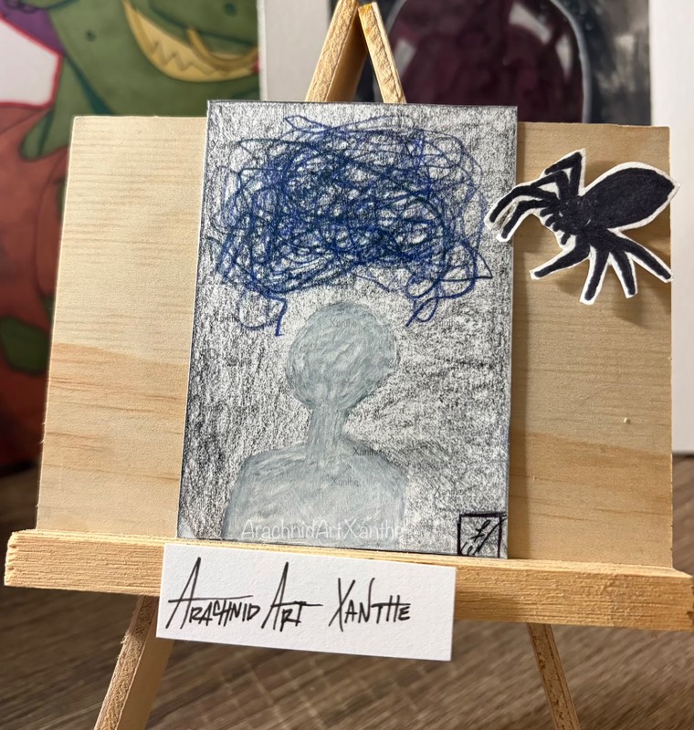 OOAK| OVERTHINKING| colored pencils aceo art card