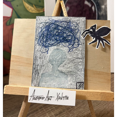 OOAK| OVERTHINKING| colored pencils aceo art card thumbnail 1