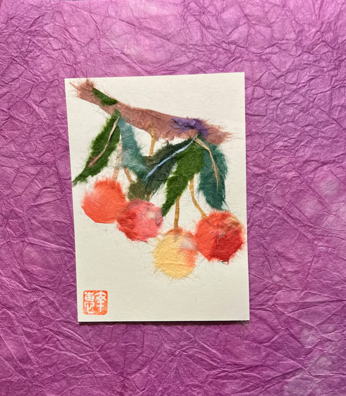 Japanese Washi paper art - cherries (sakura no) aceo art card