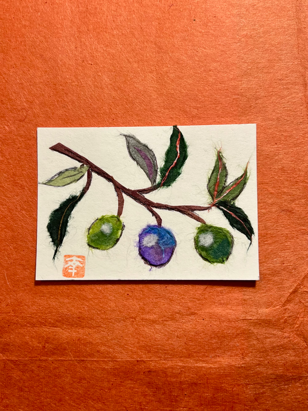 Olives #3- Japanese Washi art aceo art card