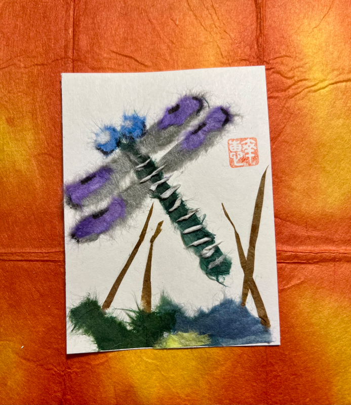 Japanese Washi art-tonbo(dragon fly) aceo art card
