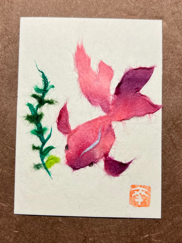 Japanese Washi art 🐠 goldfish aceo art card