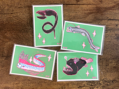 Tripod Fish aceo art card thumbnail 2