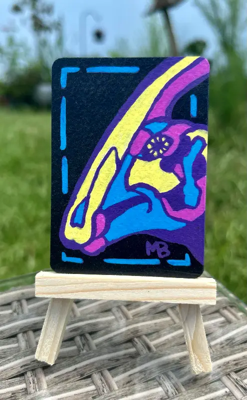 Retro Parasaurolophus Skull 1/6 aceo art card
