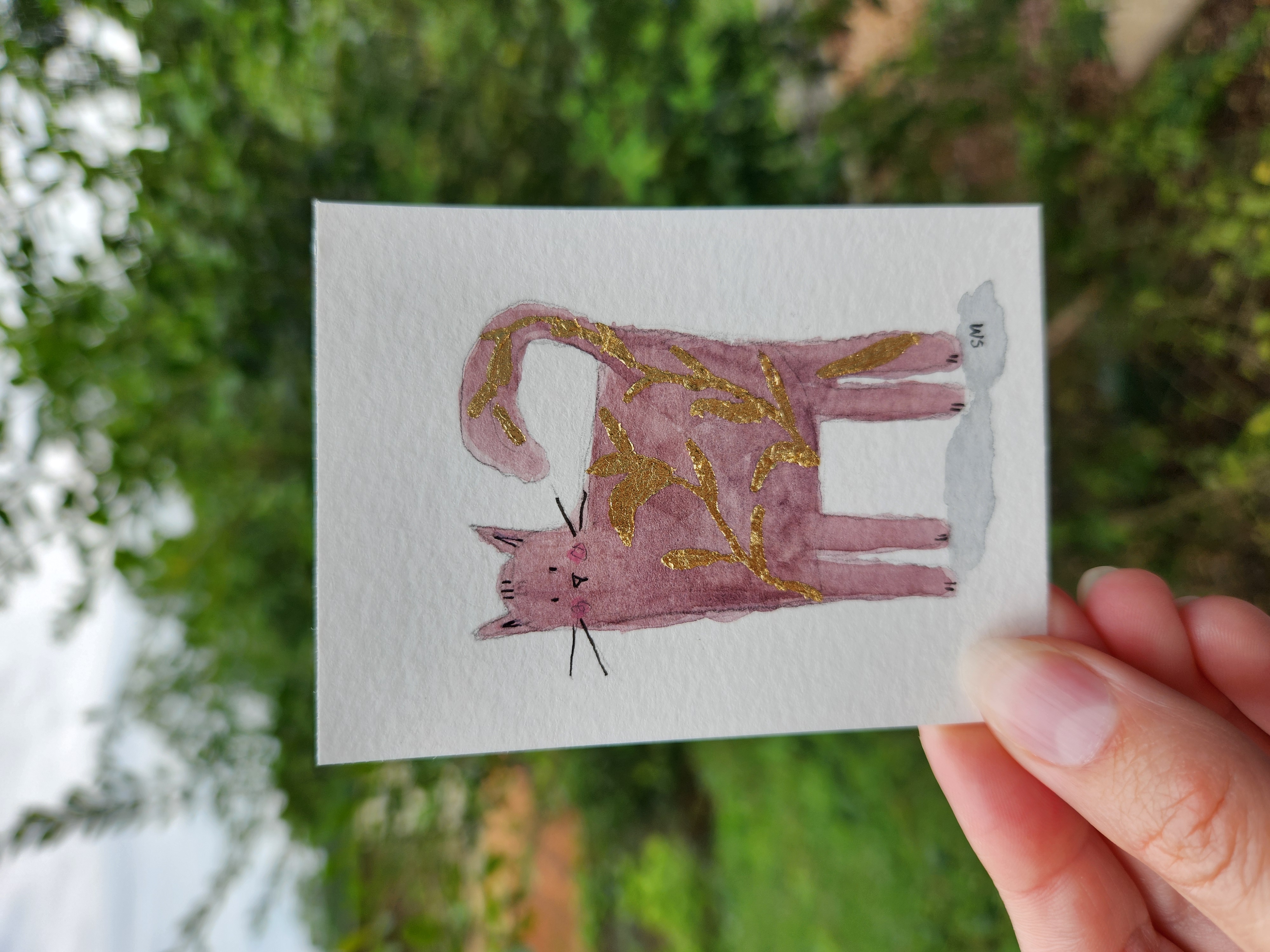 Purple + Gold Cat aceo art card