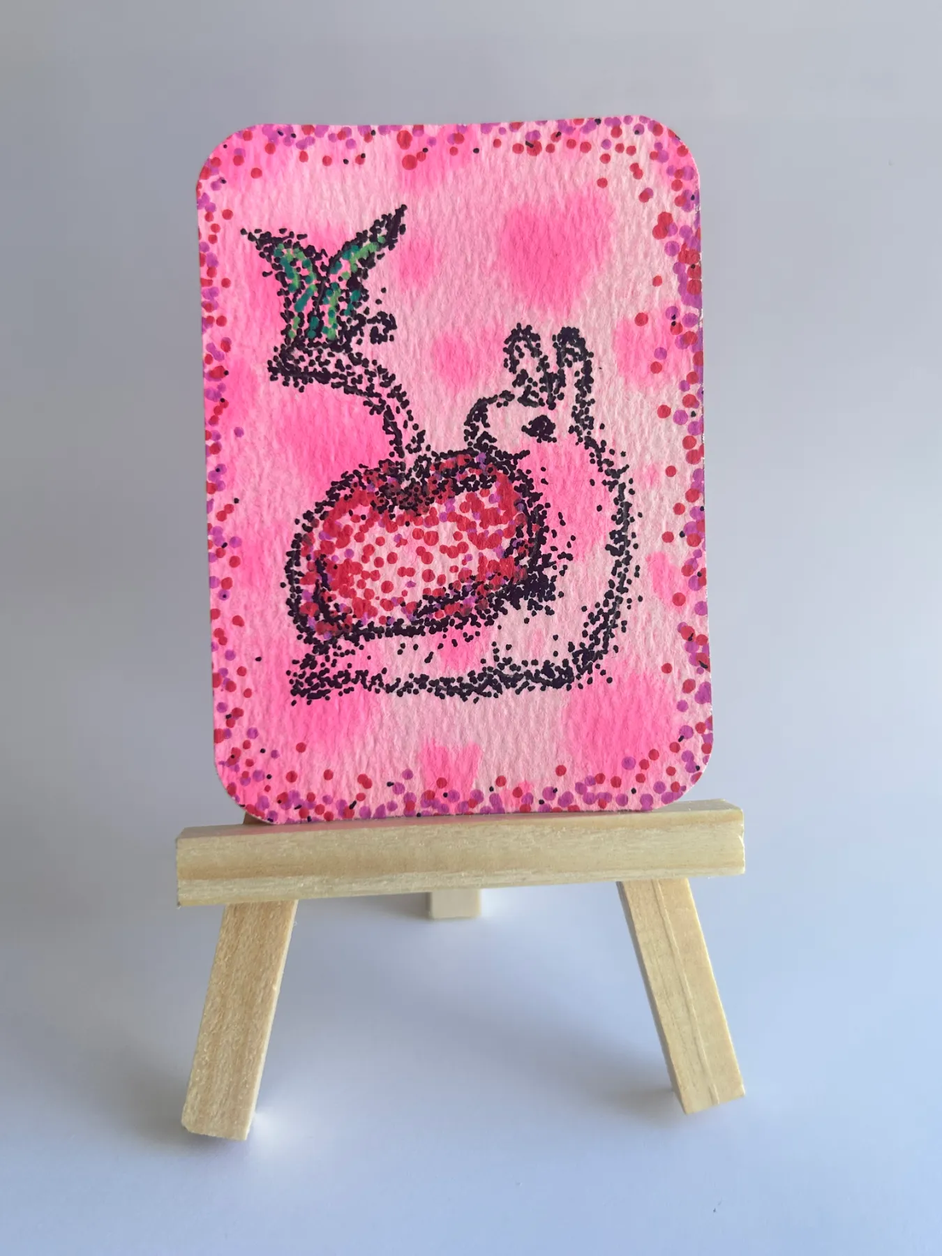 Slow Cherry – ACEO Original (Berry Cute Collection 6/8) aceo art card