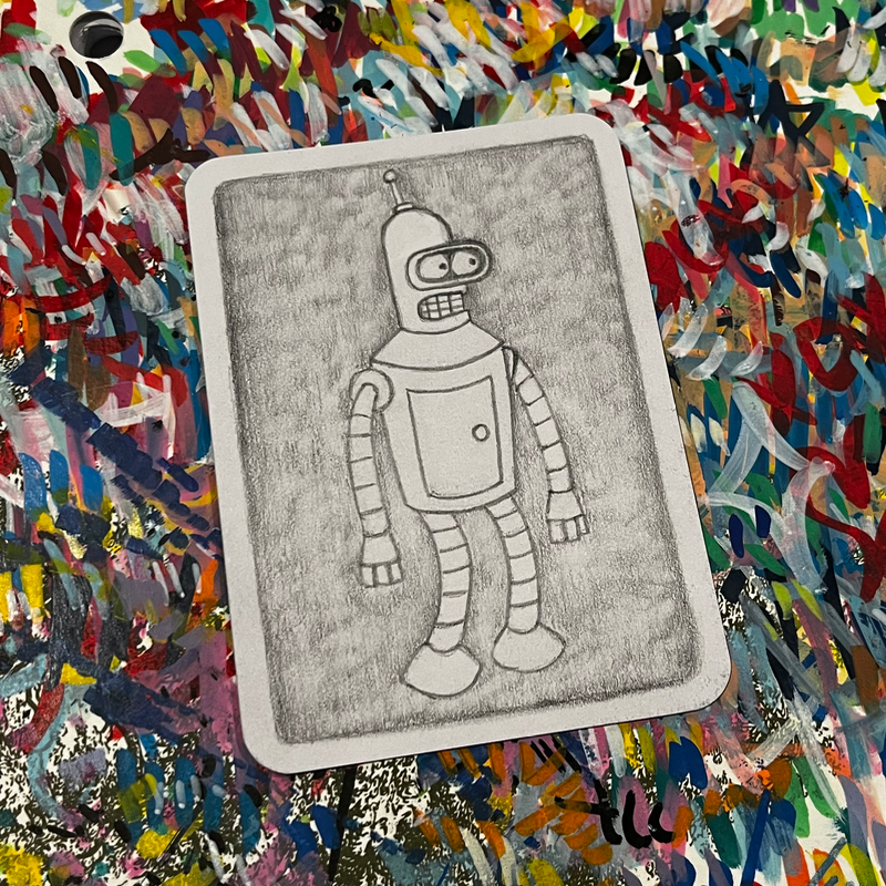 original aceo bender futurama cartoon robot pencil drawing aceo art card