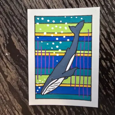 Buffy the blue whale aceo art card thumbnail 2