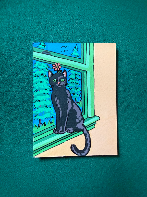 Miho on the Windowsill aceo art card
