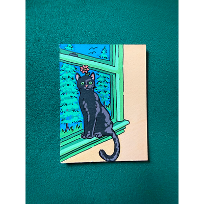 Miho on the Windowsill aceo art card thumbnail 1