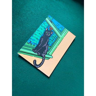 Miho on the Windowsill aceo art card thumbnail 3