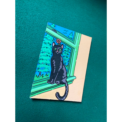 Miho on the Windowsill aceo art card thumbnail 2
