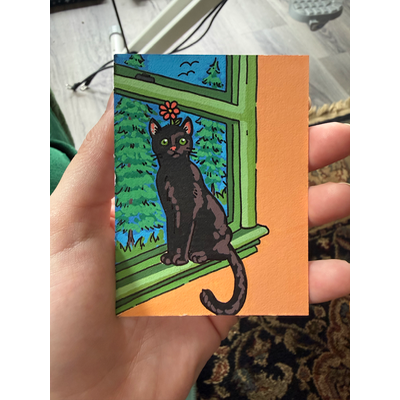 Miho on the Windowsill aceo art card thumbnail 4