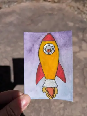 "Spaceship 3" - Watercolor & Gouache Cat Looking out Spaceship Window With Purple Sky aceo art card thumbnail 2