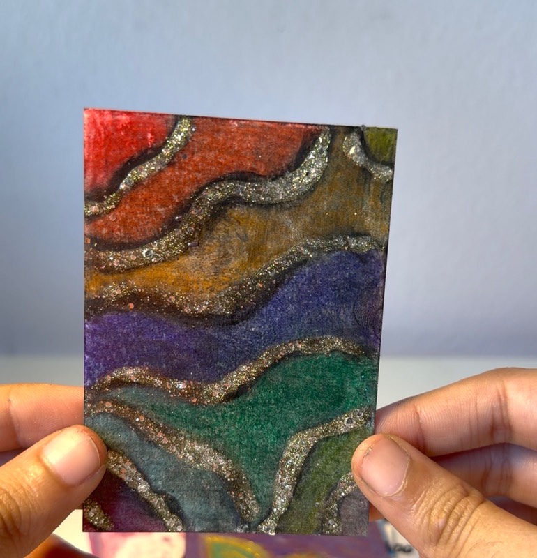 Abstract Rainbow Glitter ACEO aceo art card