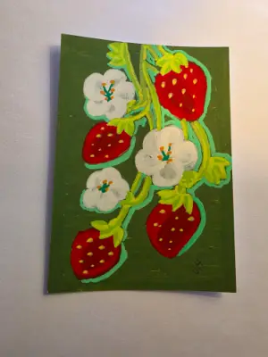 Strawberries on a Vine aceo art card thumbnail 2