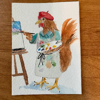 Little Red Hen Paints aceo art card thumbnail 2