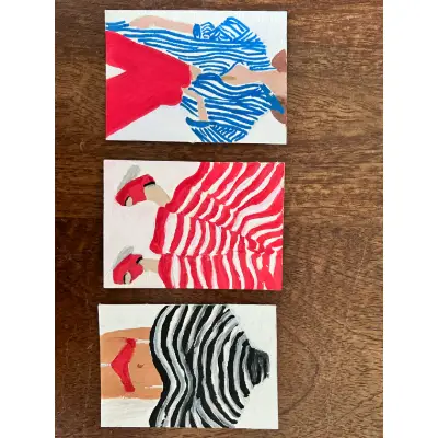 Red Striped Skirt - #2 in striped series aceo art card thumbnail 2