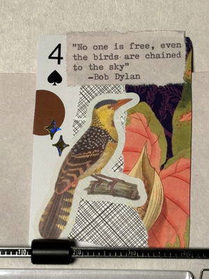 Birds & Bees #8 by Mazerzine yellow bird Bob Dylan quote aceo art card thumbnail 1