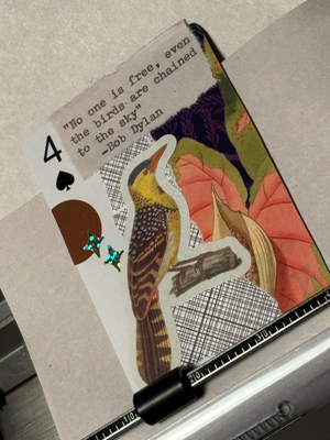 Birds & Bees #8 by Mazerzine yellow bird Bob Dylan quote aceo art card thumbnail 2
