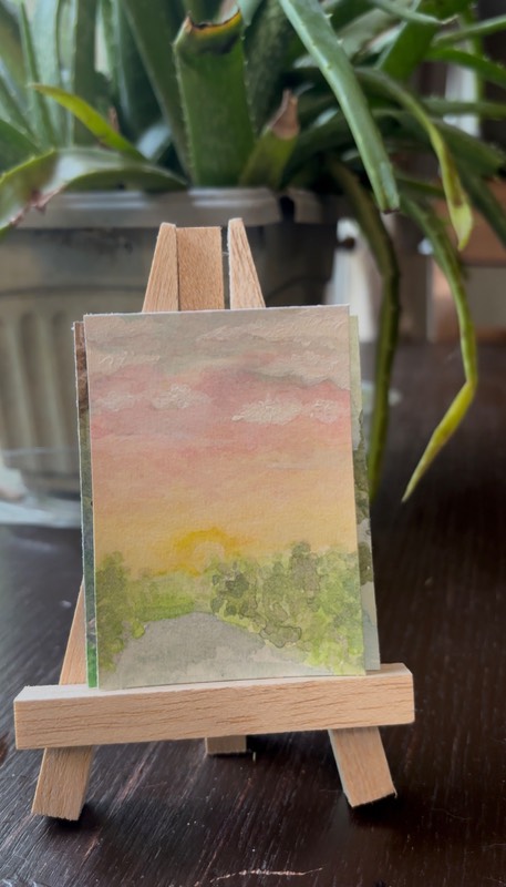 Lake view sunset aceo art card