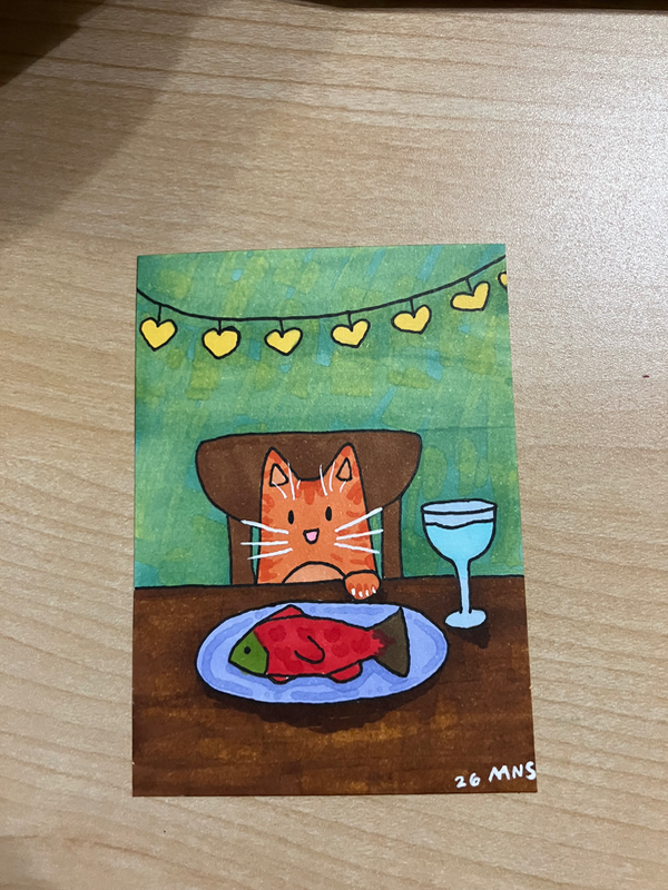 Dinner for one aceo art card