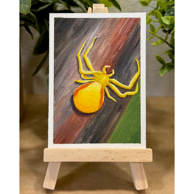 Goldenrod Crab Spider aceo art card thumbnail 1