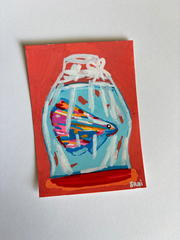 "Billy the Fish" Vibrant Betta Fish Tiny Art aceo art card
