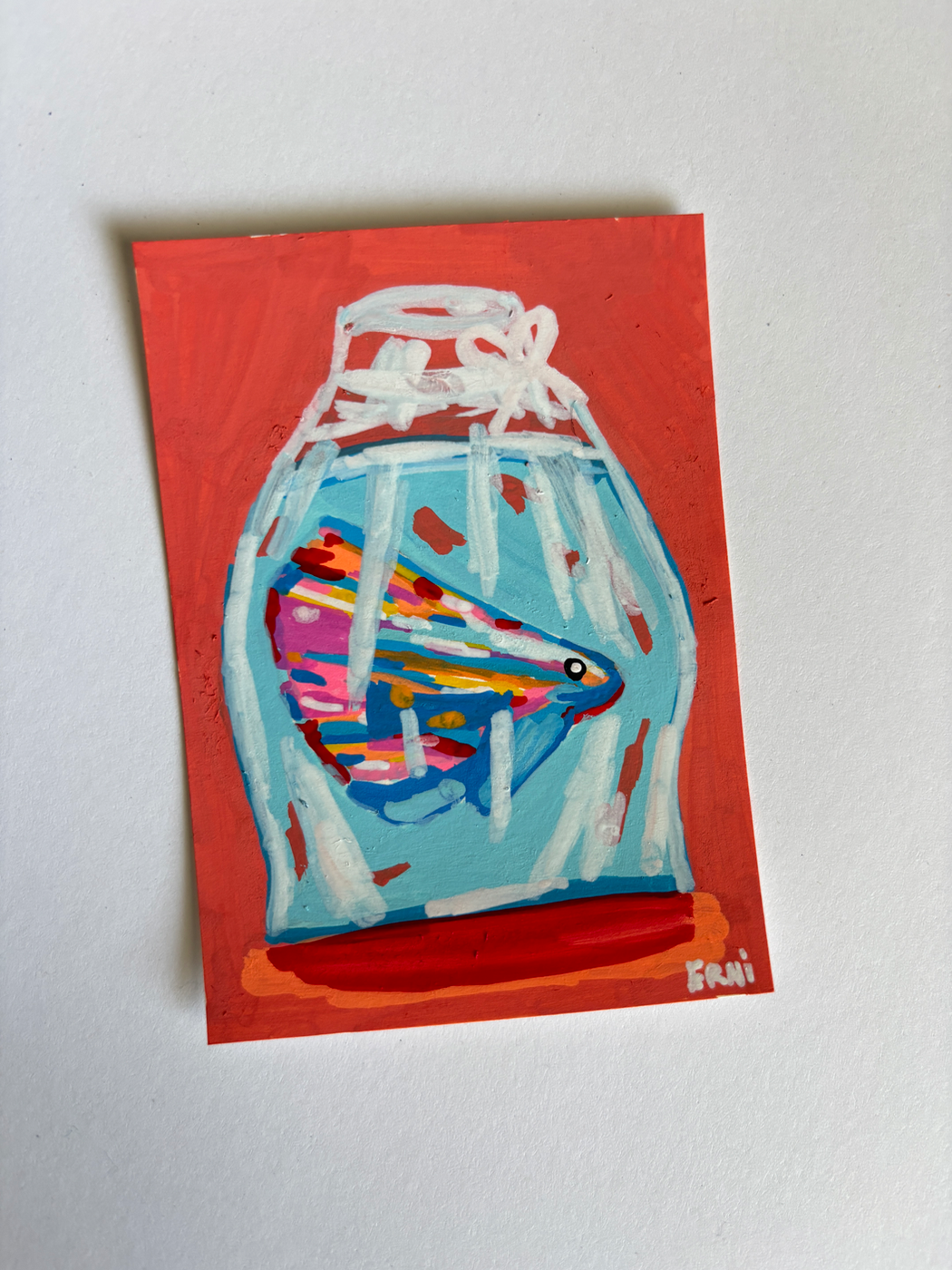 "Billy the Fish" Vibrant Betta Fish Tiny Art aceo art card
