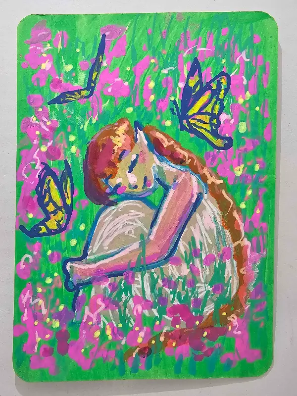 Butterflies in a Flower Field aceo art card