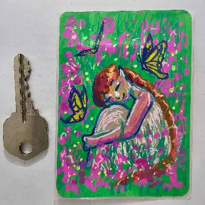 Butterflies in a Flower Field aceo art card thumbnail 2