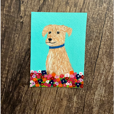 Pup In Blooms aceo art card thumbnail 2