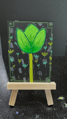 Green Tulip aceo art card thumbnail 1